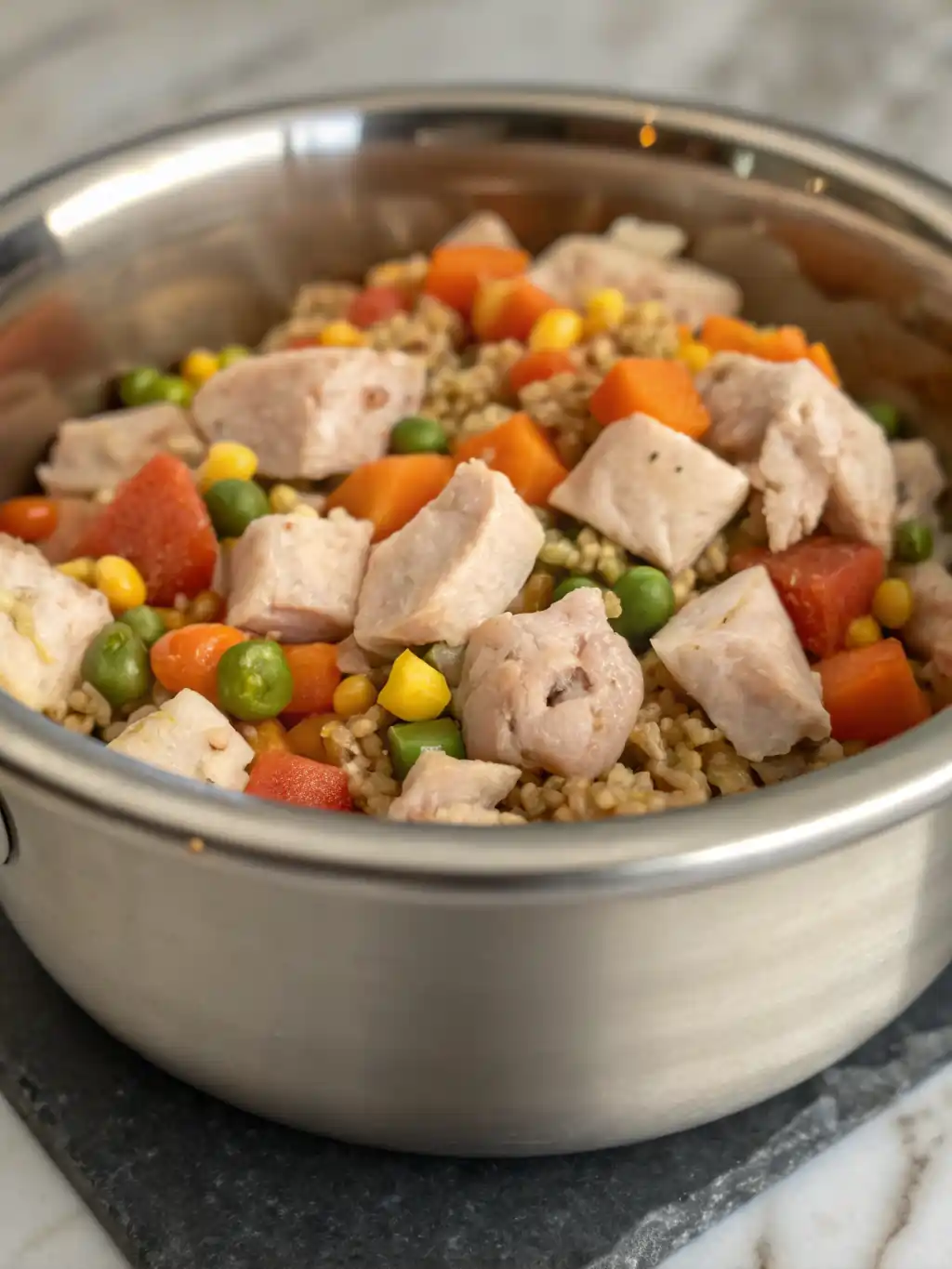 Bowl of freshly made homemade dog food for healthy weight gain