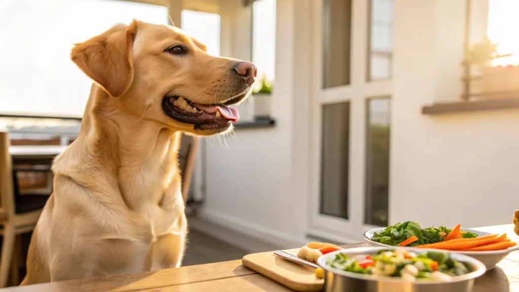 Strong, happy dog after eating a high-protein meal