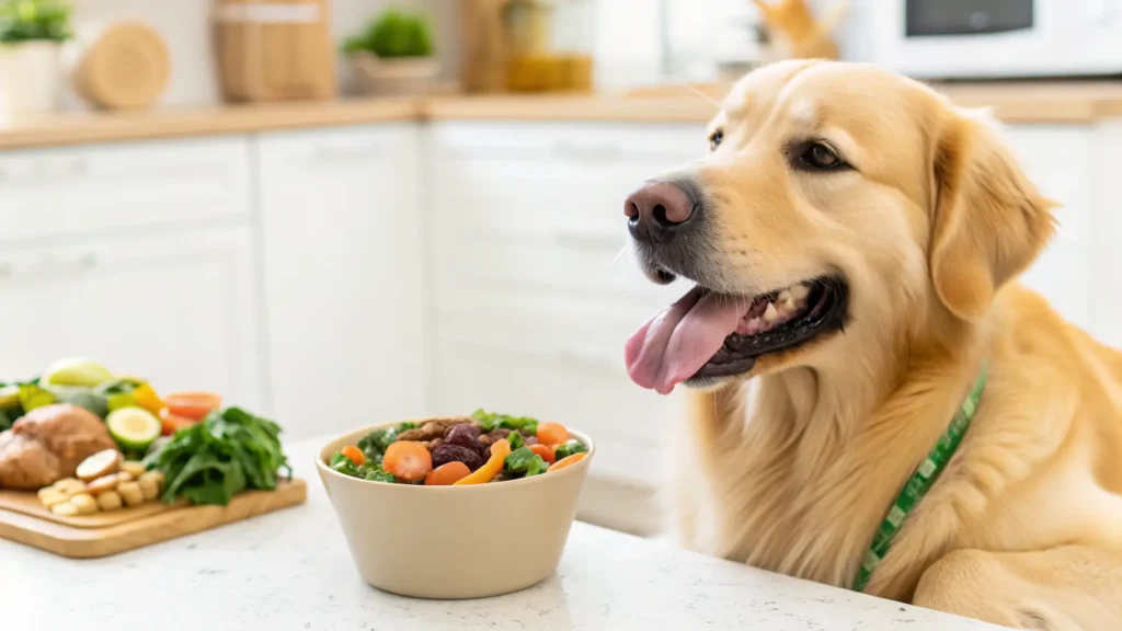Underweight dog eating nutrient-rich homemade meal