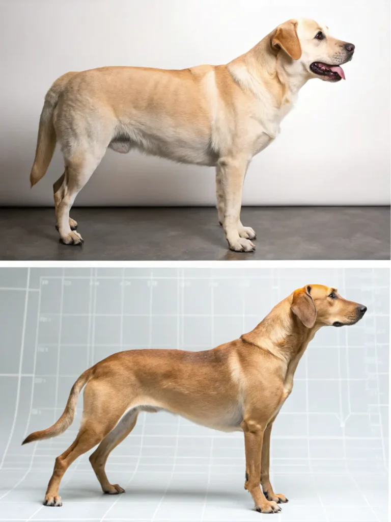 Before and after silhouette of a dog losing weight